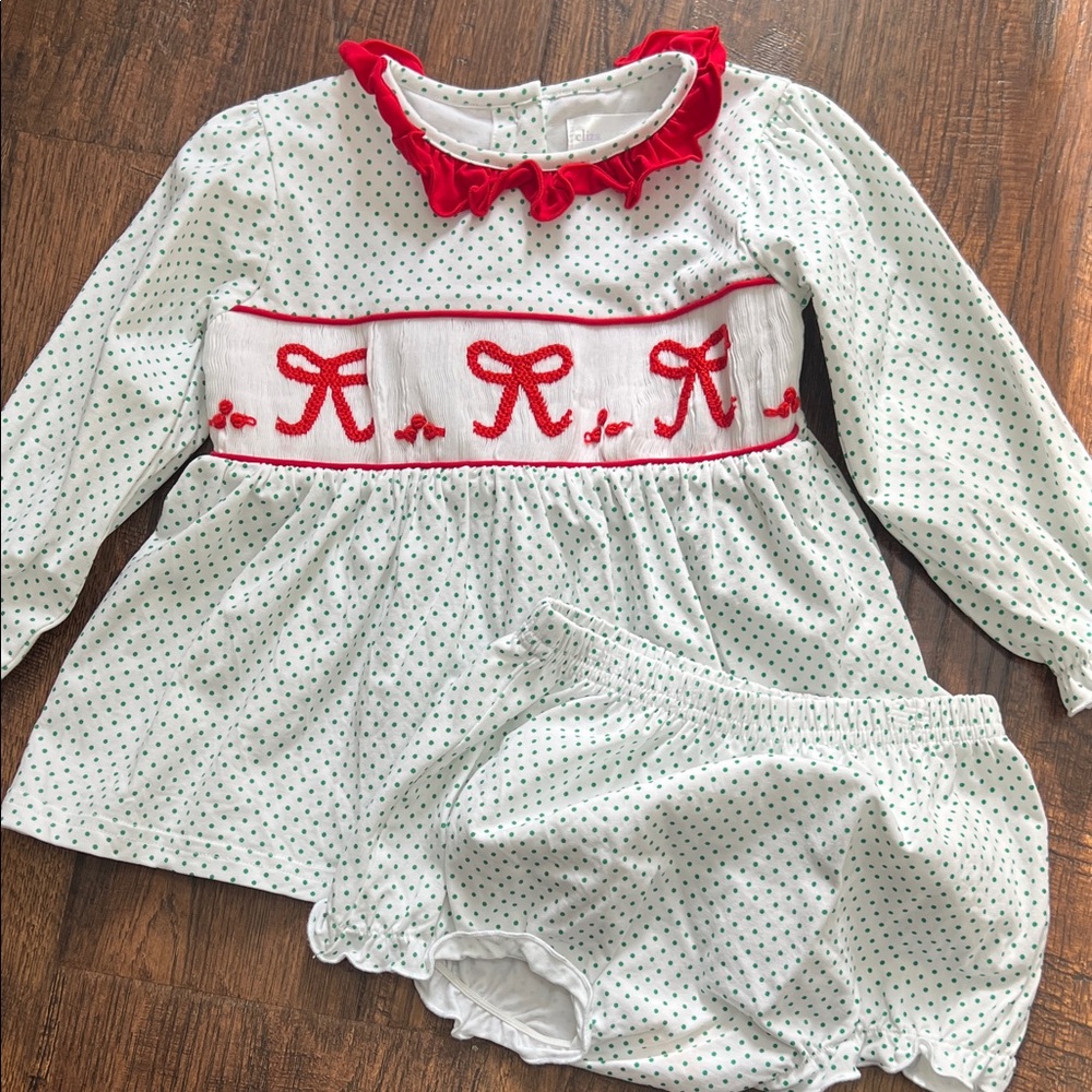 Smocked Holiday Bow Bloomer Set